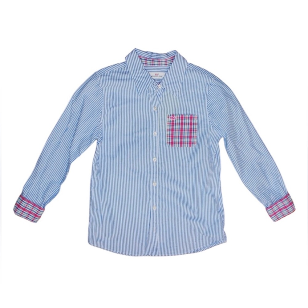 🌸🩵Vineyard Vines Girls Blue / White Striped Long Sleeve Casual Shirt Sz 12🌸🩵